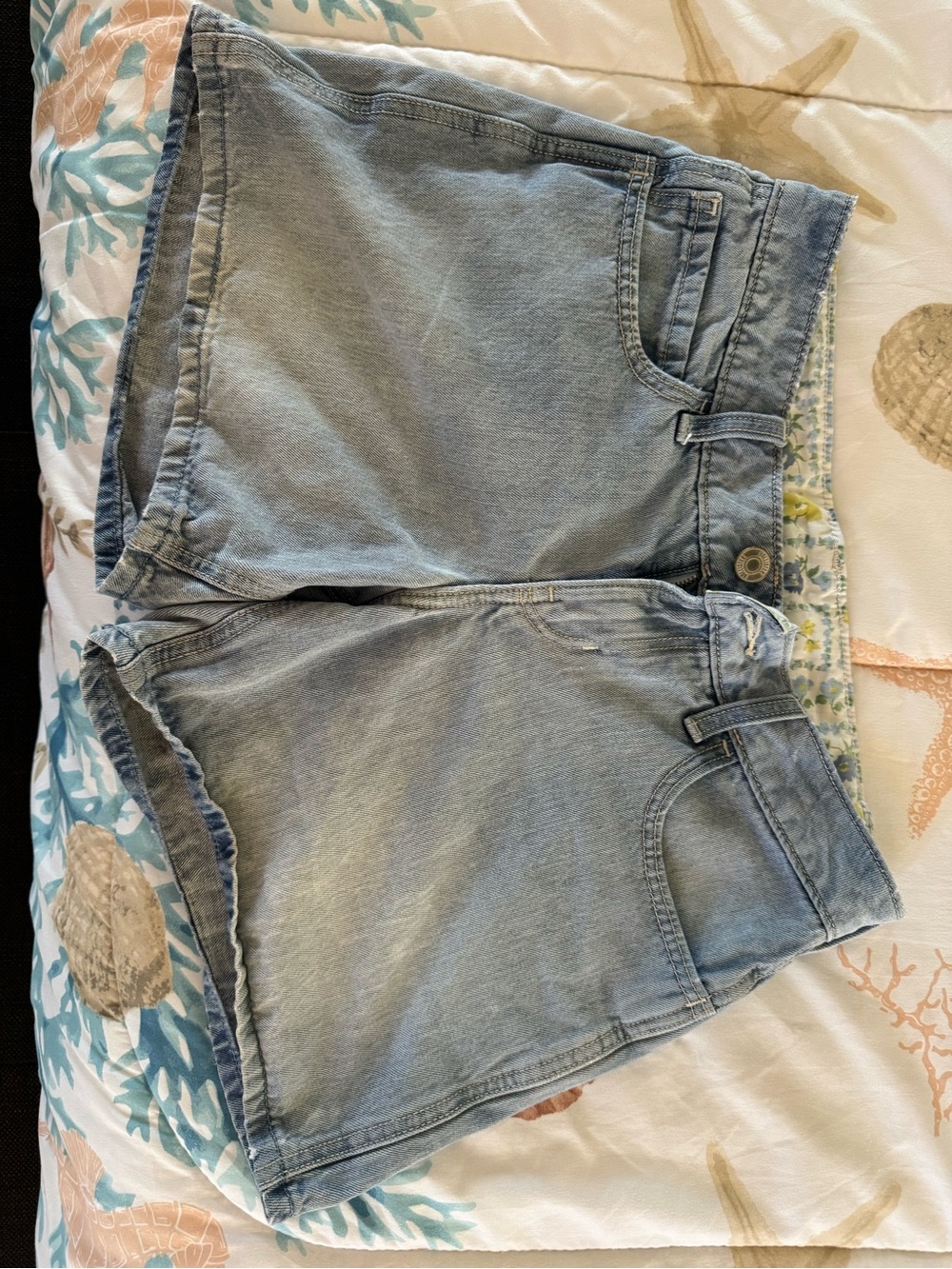 Hollister Light Blue Denim Shorts with Floral Trim